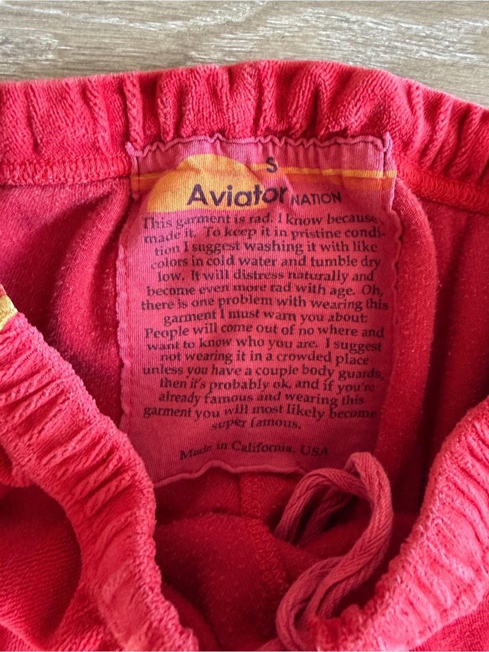 Aviator Nation Classic Velvet Sweatpants in Red Three Stripe size Small - Picture 6 of 8